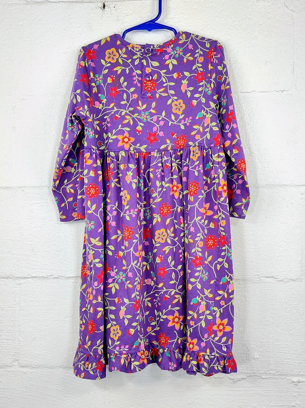 Hanna Andersson Purple Floral Long-Sleeve Ruffle-Hem Dress - Picture 2 of 4